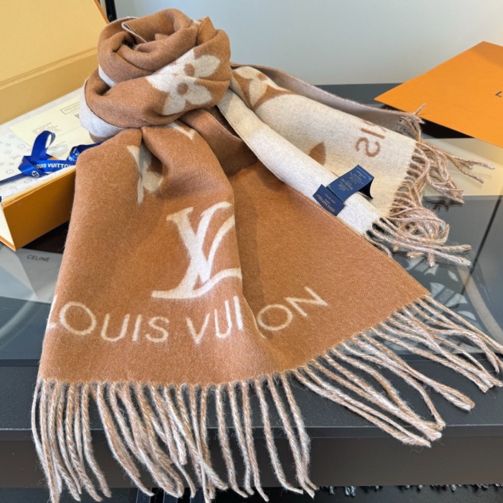 Louis Vuitton Tan and Cream Scarf